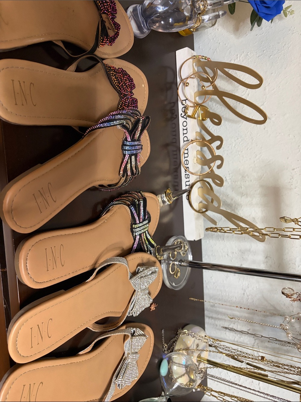 INC International Concepts Women’s Multicolor Beaded Slide Sandals